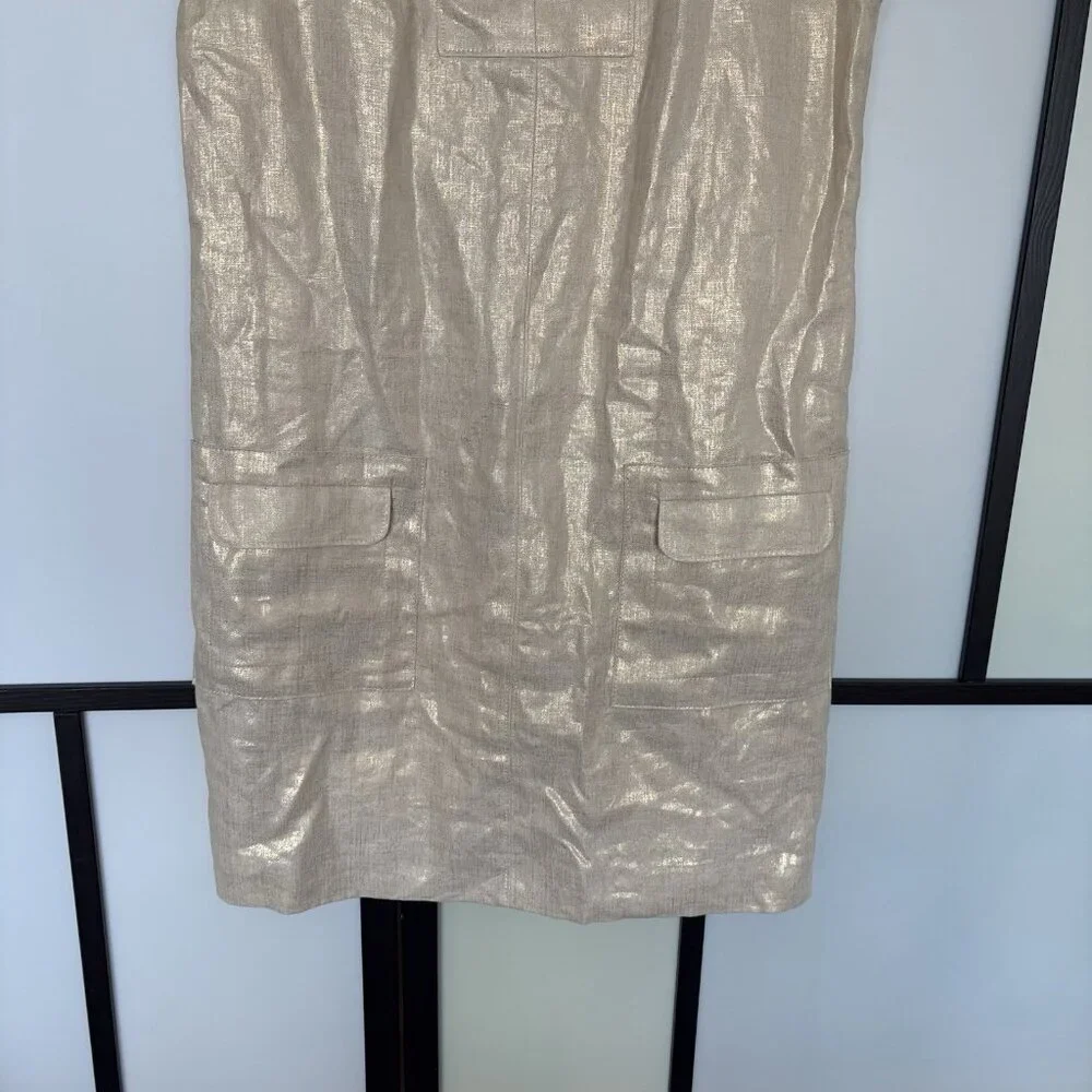 J. Crew Womens Linen Shift Dress‎ Size 8 Ivory/Gold Tone Career Office Preppy